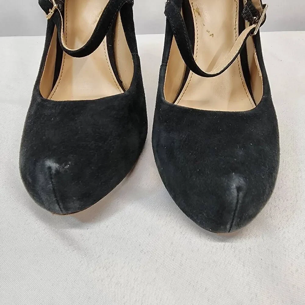 Vince Camuto Womens Beverly Mary Jane Pump Size 6.5 Black Suede Heel Dress Shoe